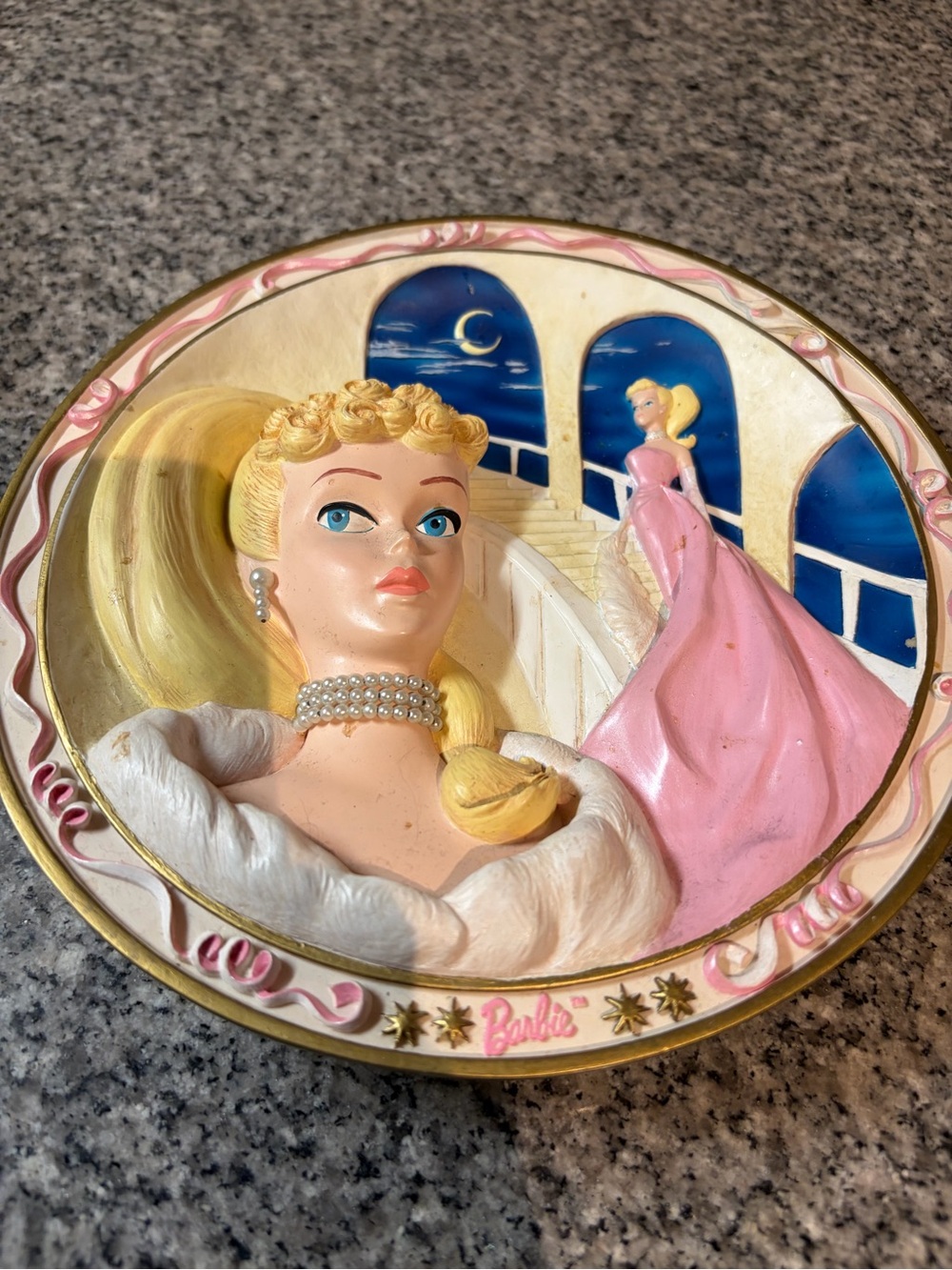Barbie Pink, Blue and Gold Relief Wall Plaque